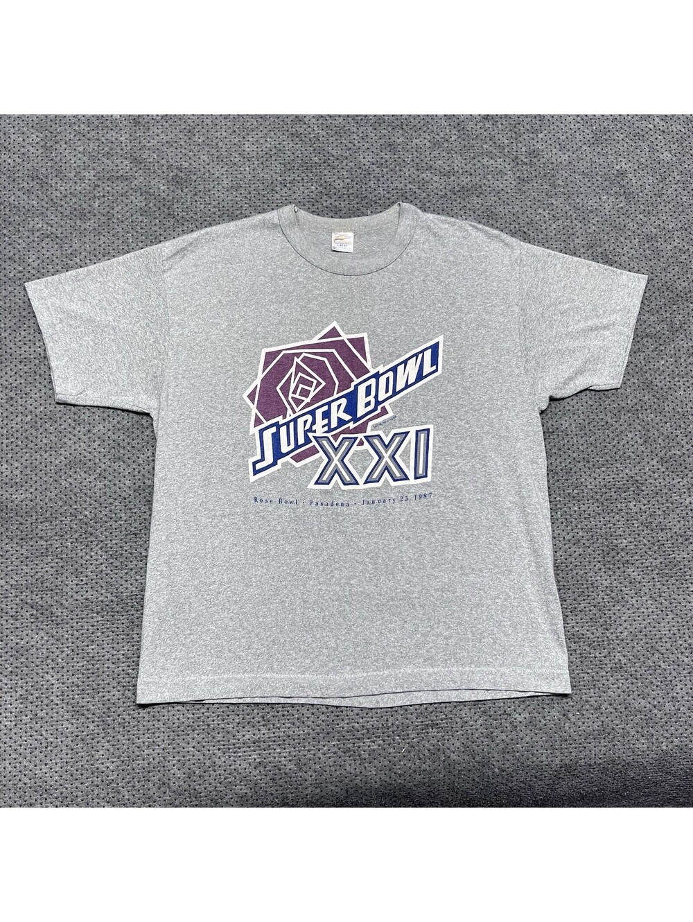 Vintage 1987 Super Bowl XXI Rose Bowl Pasadena T-Shirt Large RARE MENS GRAY